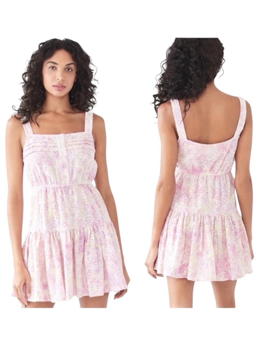 Sundress Dress‎ Women Medium Pink Marta Eyelet Tie Dye Mini NWT Boho Cottagecore